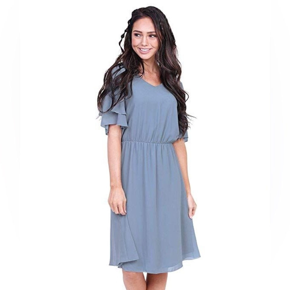 Blue Knee Length Bridesmaid Dress